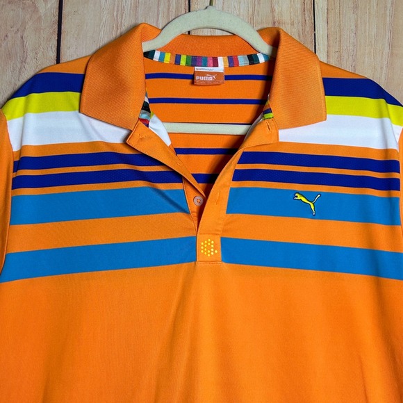 Puma Other - Puma Polo Shirt Mens Large Orange Striped USP Dry Performance Golf Sportswear‎